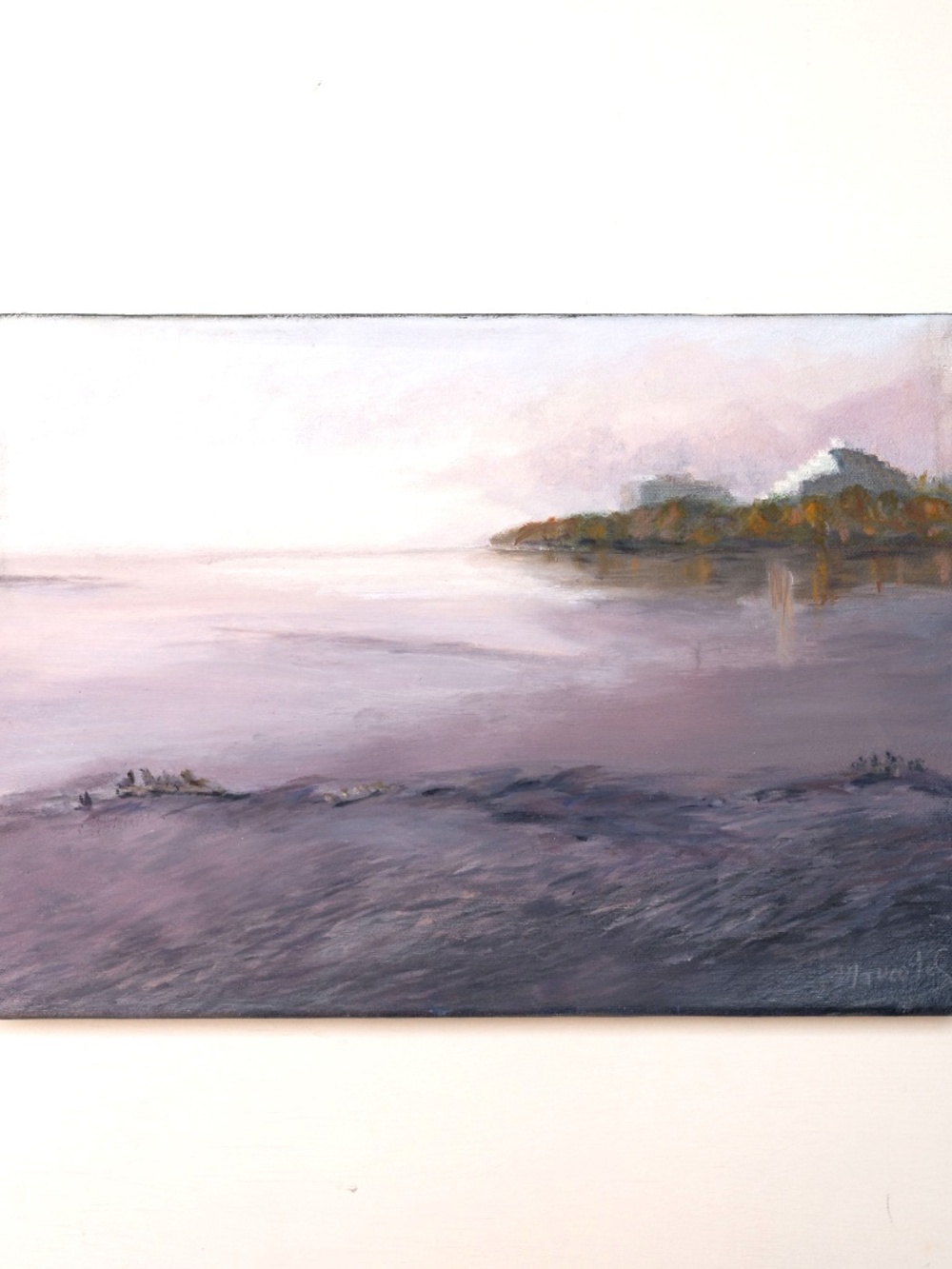 oil painting "Dawn on ole des soeurs" waterscape,  10"x14" SOLD BY THE ARTIST